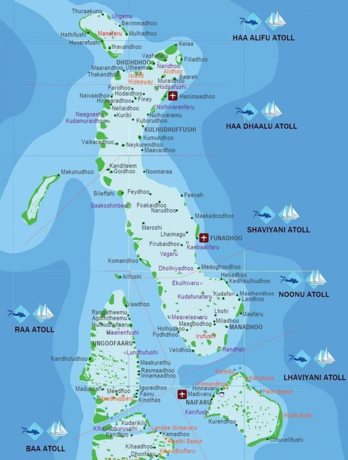 térkép maldív-szigetek, tengerpart